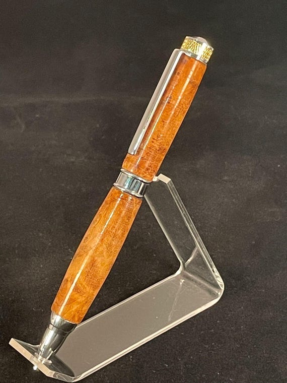 The Magnate Pen, Chrome and Gold with Thuya Burl Wood Body, Handcrafted by ASH Woodshops