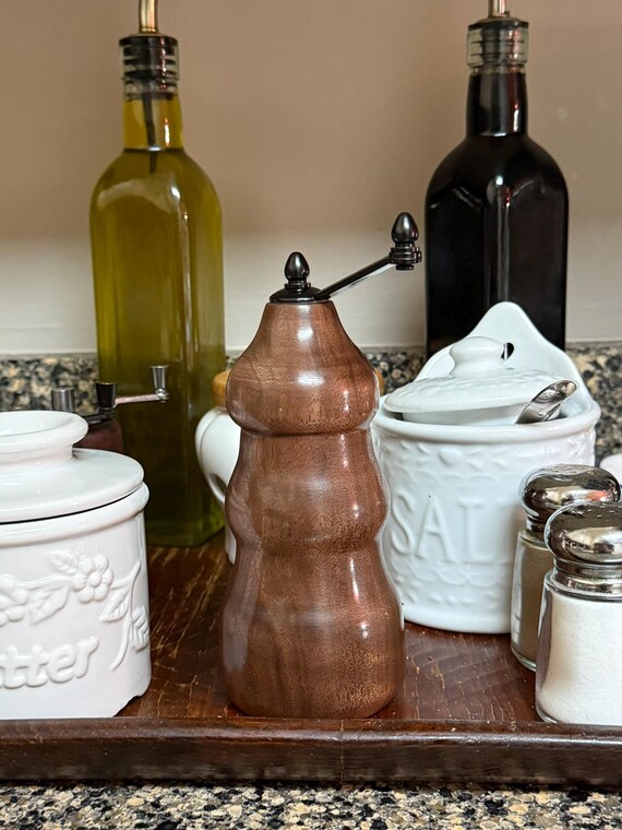 Salt or Pepper Mill, Claro Walnut Hardwood body, Ceramic Grind Mechanism, Rustic Kitchen, 7" Tall, Handcrafted by ASH Woodshops