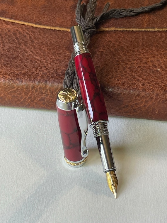 Triton Fountain Pen – Red Jasper Gift Pen for Collectors, Great for Journaling Writers Gift