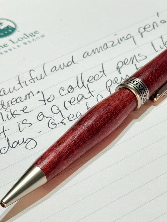 Handmade Dome Style Pen – Purpleheart Wood and Satin Nickel Plated metal trim – Cross Refill – Luxury Gift for Writers -Twist Ballpoint Pen