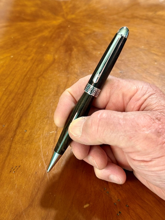 Dome Style Pen – Ziricote Wood Body – Twist Ballpoint Pen – Titanium Trim – Cross Refill – Luxury Gift for Writers