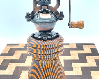 Handmade Wood Pepper Mill, Vintage Style, Steampunk, Wildfire Spectraply Wood Handcrafted by ASH Woodshops.  Makes an awesome gift