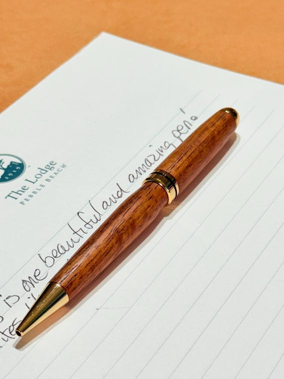 Handmade Dome Style Pen – Mesquite Wood Body – Twist Ballpoint Pen – 10K Gold Plated Trim – Cross Refill – Luxury Gift for Writers