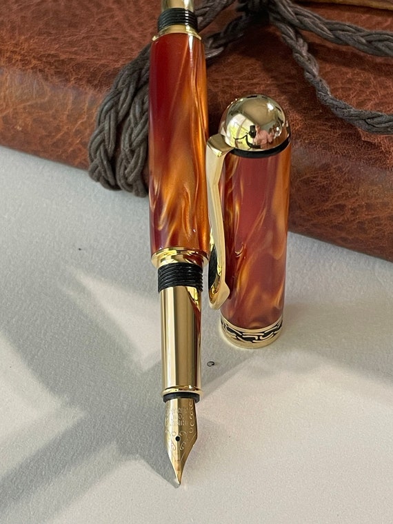 Copper Pearl Fountain Pen with Gold Titanium – Luxury Handmade Gift, handcrafted by ASH Woodshops