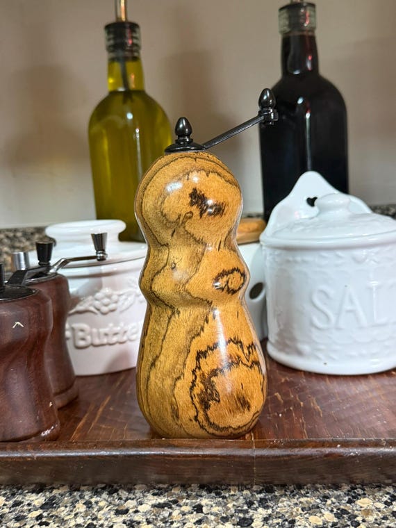 Salt or Pepper Mill, Rare Mexican Bocote Tropical Hardwood, Ceramic Grind Mechanism, Rustic Kitchen, 7" Tall, Handcrafted by ASH Woodshops