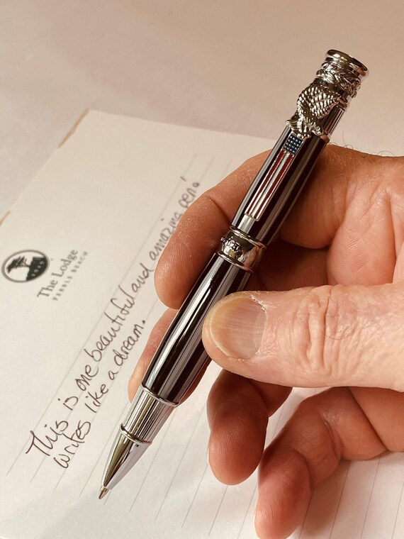 Patriotic Twist Ballpoint Pen: Black & White Acrylic, Chrome Trim