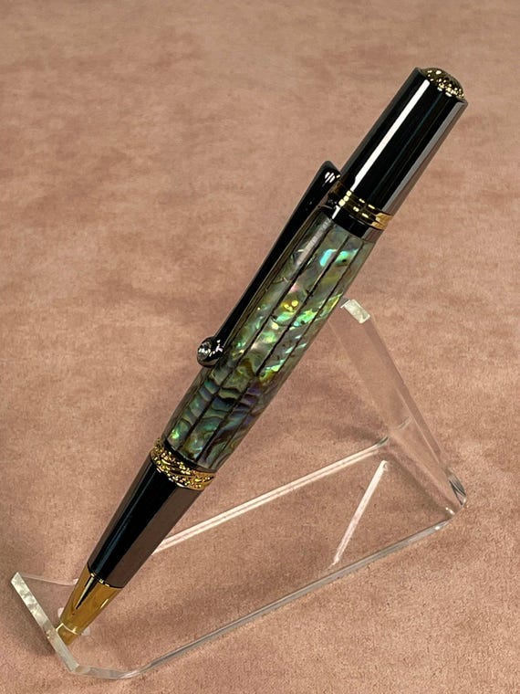 Handcrafted Abalone Pen: Paua Shell Twist Ballpoint, Gold & Gunmetal Trim