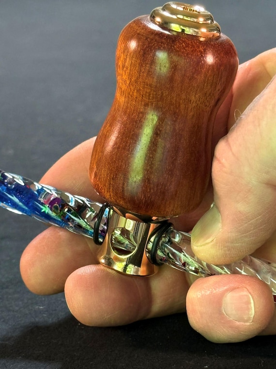 Handmade Bloodwood Kaleidoscope with Oil-Filled Chamber & 24K Gold Plated Ends – Artisan Gift with Falling Glass Jewels from ASH Woodshops