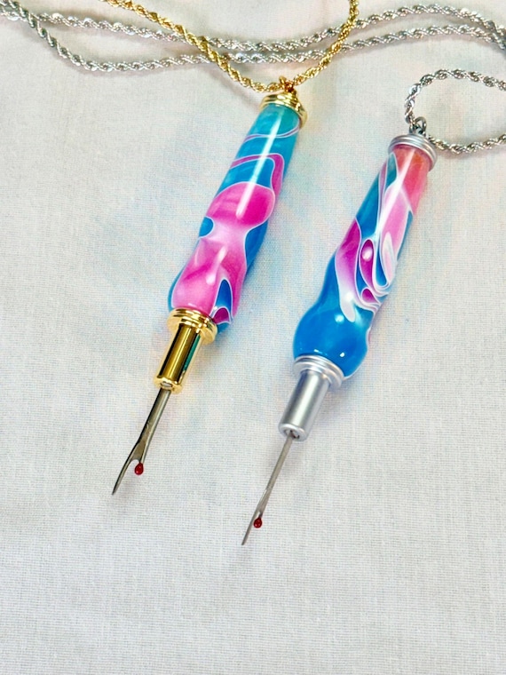 Handcrafted Seam Ripper Necklace: Caribbean Cove Acrylic, 36" Chain