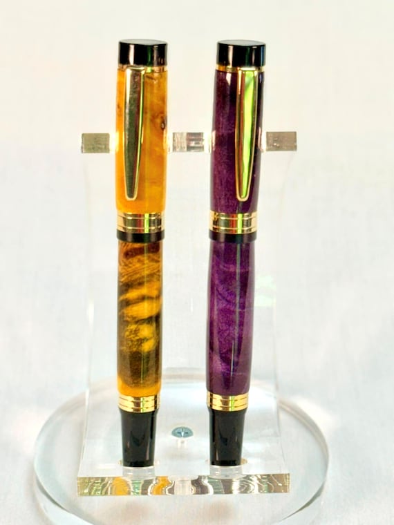 Yellow or Purple Buckeye Burl Fountain Pen Artisan Office Luxury Handmade Writing Instrument