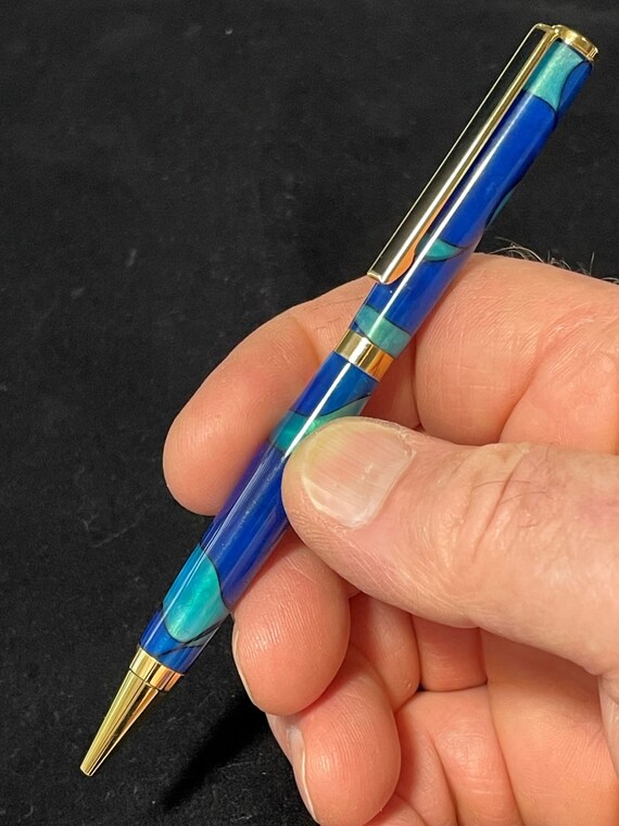 Twist Slim Ballpoint Pen - Light and Dark Blue Acrylic - You Choose Trim - By ASH Woodshops