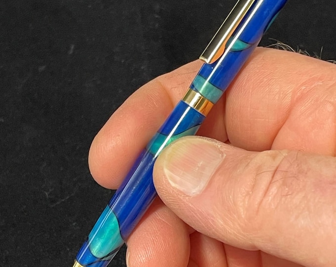 Handmade Twist Ballpoint Pen: Light & Dark Blue Acrylic, Slim Design