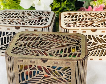 Handmade Keepsake Box - Tropical Leaf Laser Cut Birch Wood - Handcrafted By ASH Woodshops