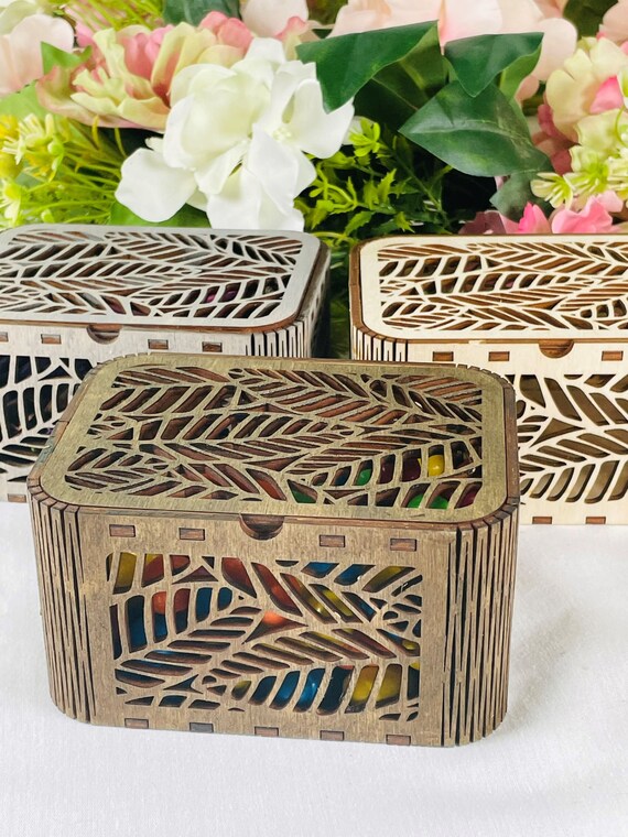 Tropical Leaf Keepsake Box Baltic Birch Laser Cut wood, gift for Mothers Day Valentines Day Wedding Favors Bridesmaid gift ASH Woodshops.