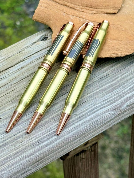 Tactical Bullet Pen with Printed American Flag Upcycled From Brass 30 Caliber Bullet casings for Gun Enthusiasts Veterans and Shooters