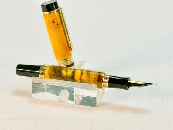 Yellow Buckeye Burl Fountain Pen Artisan Office Luxury Handmade Writing Instrument
