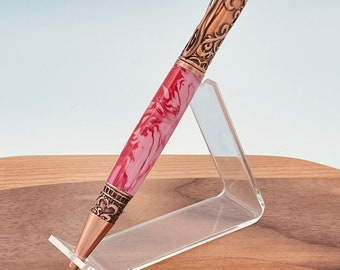 The Love Pen Handmade Twist Ballpoint Pen Copper Metal with Pink Blush Acrylic body ASH Woodshops Perfect Gift that says I Love You!