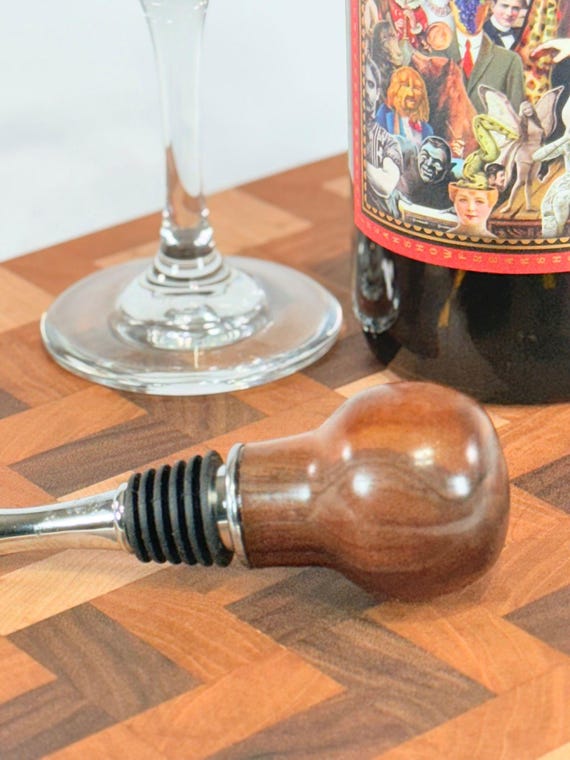Wine Bottle Stopper of Wood and Stainless Steel, Walnut Burl Wood Handcrafted by ASH Woodshops Great Gifts for the Wine Lover