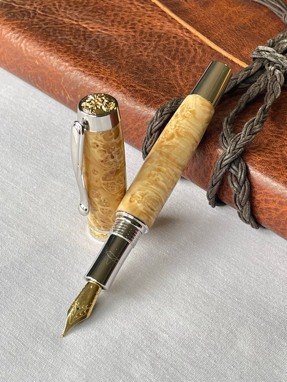 Fountain Pen, Exhibition Grade Box Elder Burlwood, Platinum/22k Gold  Handcrafted in the USA By ASH Woodshops, Brilliant Writers Gift!