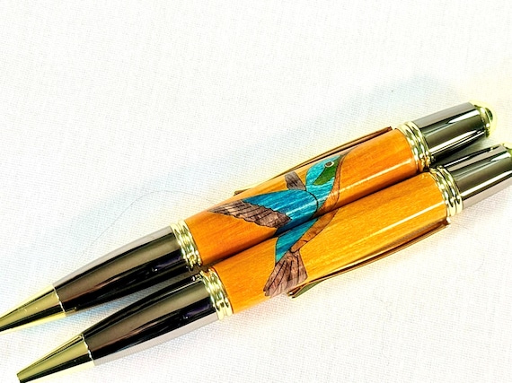 Handmade Hummingbird Wood Pen: Maple Inlay, Nature Lover Birder Gift