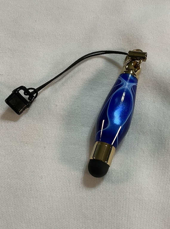 Mini Charm Touchscreen Stylus Sapphire Blue and White Acrylic with 24K Gold Stylus Pen for Phone Tablet Handmade Tech Accessory