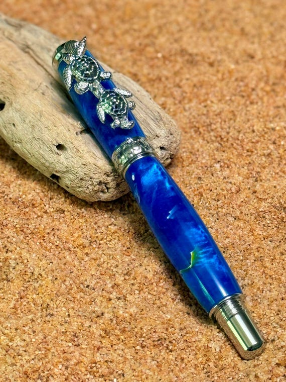 Handcrafted Sea Turtle Fountain Pen: Ocean Mist Acrylic, Fire Opal Accent
