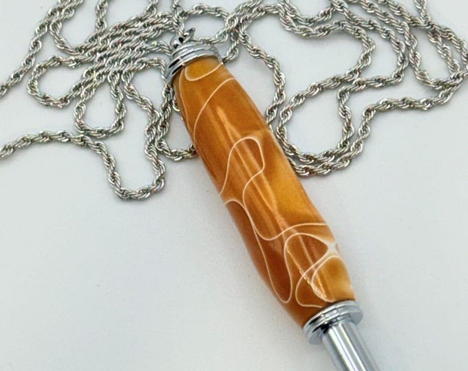 Handcrafted Seam Ripper Necklace: Gold Acrylic, Chrome Metal, 36" Chain