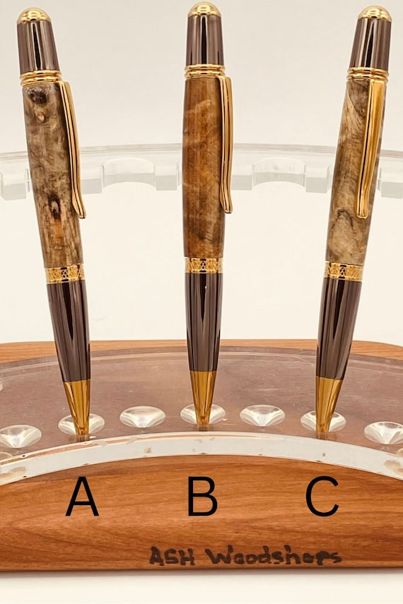 Luxury Wooden Twist Ballpoint Pen made from Buckeye Burl Wood Titanium Gold & Gunmetal Handcrafted Writers Gift by ASHWoodshops