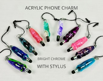 Handmade Acrylic Phone Charm Stylus, USB-C, Lightning, Audio Jack Plugs