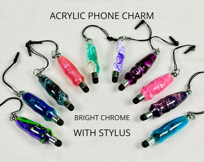 Handmade Acrylic Phone Charm Stylus, USB-C, Lightning, Audio Jack Plugs