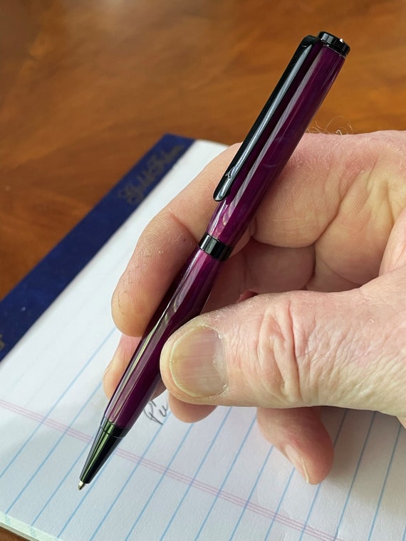 Handmade Slim Twist Ballpoint Pen, Purple Acrylic, Black Chrome, By ASHWoodshops inexpensive gifts, Brilliant Writers Gift!