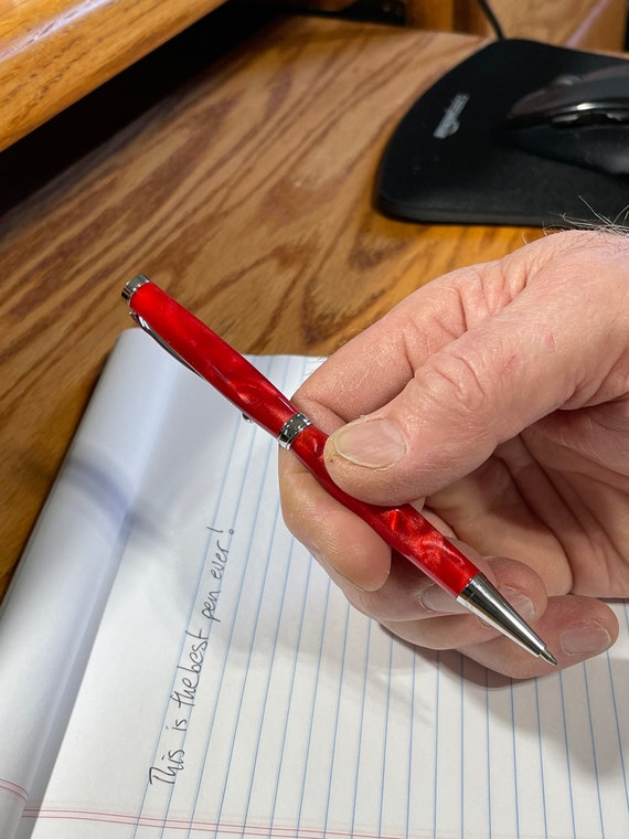 Custom Handmade Slim Twist Ballpoint Pen, Red Acrylic, By ASHWoodshops inexpensive gifts, Brilliant Writers Gift!