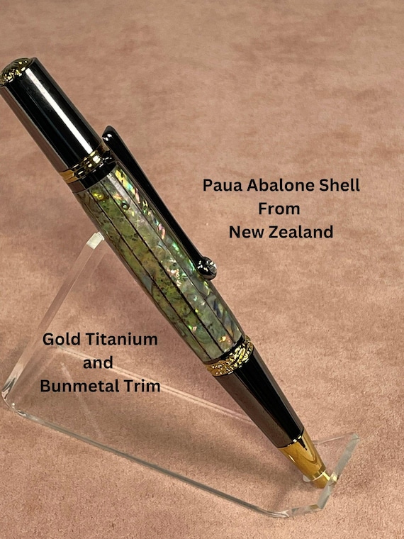Abalone Pen Genuine Paua Abalone Shell Twist Ballpoint - Gold Titanium & Gunmetal Trim - Heirloom Quality By ASHWoodshops Handcrafted