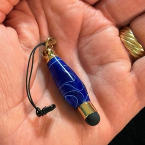 Mini Stylus Charm: Sapphire Blue Acrylic with 24K Gold Trim