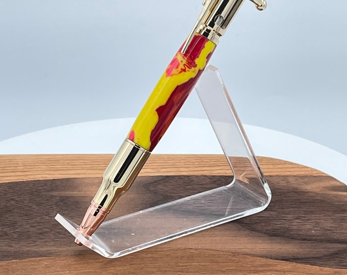 Handmade Bolt Action Bullet Pen - 30 Caliber, Inferno Acrylic USA Made
