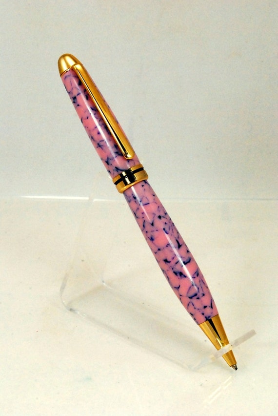 Pink and Blue Acrylic Ballpoint Twist Pen, 24k Gold, Dome Top Style by ASHWoodshops Brilliant Writers Gift!