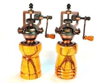Exotic Wood Pepper Mill | Vintage Hand Crank Grinder with Exposed Gears | Handmade from Marblewood