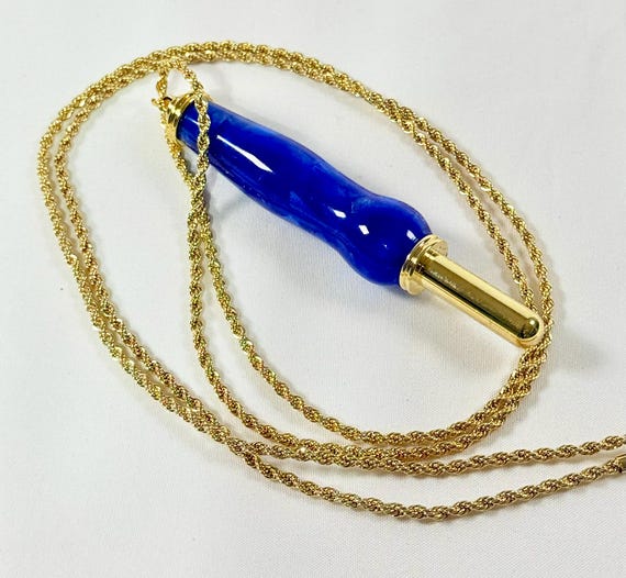 Ergonomic Seam Ripper with magnetic 36" necklace, Blue Sapphire Acrylic and 24k Gold metal, Handcrafted by ASH Woodshops