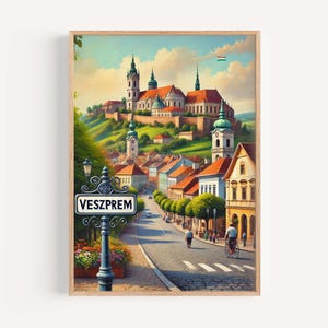 Veszprem Art Print - Hongarije stad muur kunst, reisposter, Europees interieur, housewarming cadeau, Veszprem reiskaart illustratie