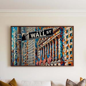 Wall Street Wall Art, Wall Street Cubism Print, Manhattan Cubism Art, Financial District Gift, Travel Print, Travel Poster, Housewarming Art