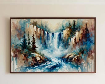 Waterfall Art Print: Nature Stream Landscape, Home Decor