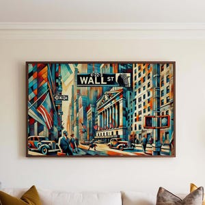 Wall Street Wandkunst, Wall Street Kubismus Druck, Manhattan Kubismus Kunst, Bankenviertel Geschenk, Reisedruck, Reiseplakat, Housewarming Kunst