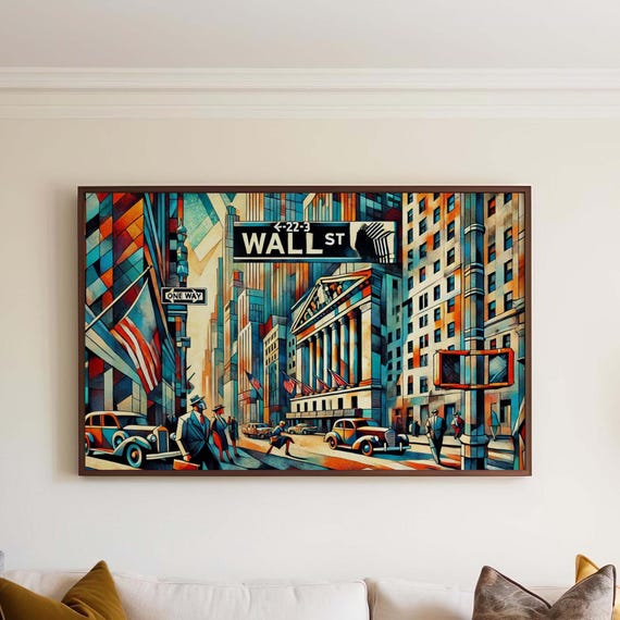 Wall Street Cubism Art Print: Manhattan Financial District Travel Poster