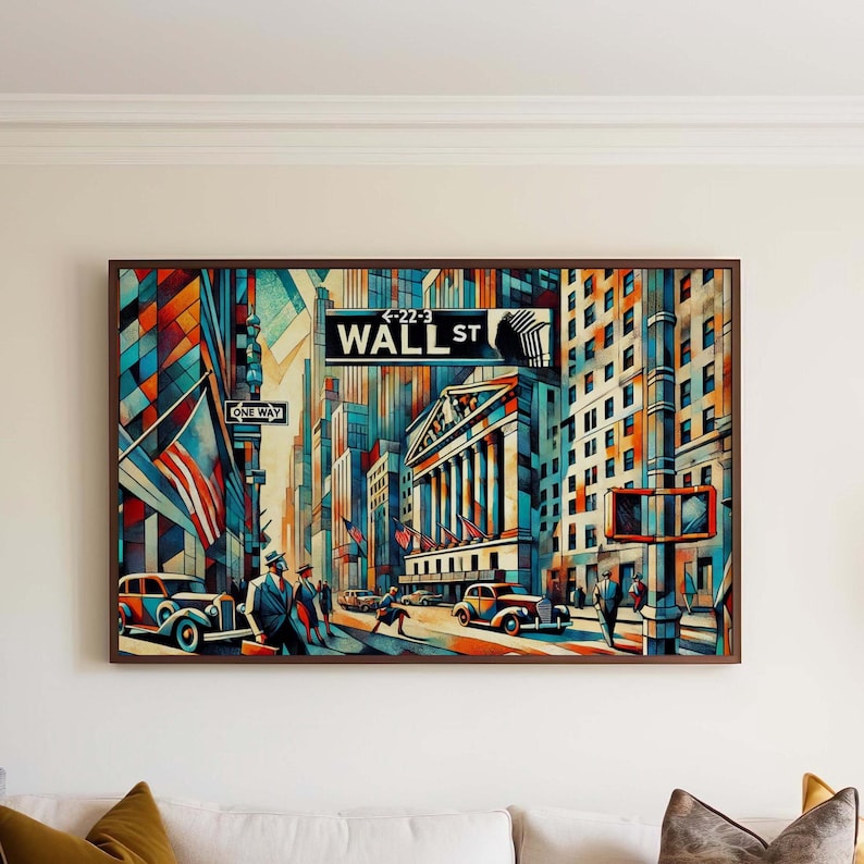 Wall Street Wall Art, Manhattan Druck, NYC Aquarell Kunst, Bankenviertel Geschenk, Reisedruck, Reiseplakat, Housewarming Geschenk Bild 1
