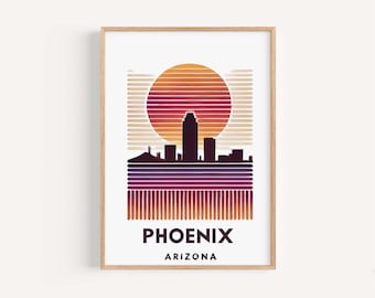Impresión artística de Phoenix, Arizona: Horizonte retro del atardecer