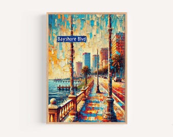 Impression d'art Bayshore Boulevard : affiche de voyage de Tampa en Floride