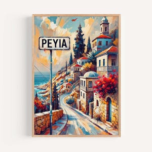 Impresión artística de pared de Peyia: póster de viaje a Chipre, regalo de ciudad europea, decoración de inauguración de la casa, mapa de Peyia, decoración de pared costera