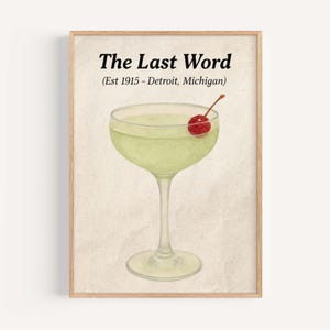 Last Word Cocktail Print: Vintage Gin Drink, Prohibition Bar Decor