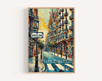 Kunst aan de muur Barcelona, Spanje, Barcelona print, Spanje aquarel kunst, Catalonië cadeau, reizen print, reisposter, housewarming cadeau