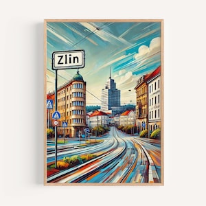Zlín Print: Czech Republic Travel Poster, Zlin Wall Art, Europe City Gift, Housewarming Decor, Modern Czech Art Print
